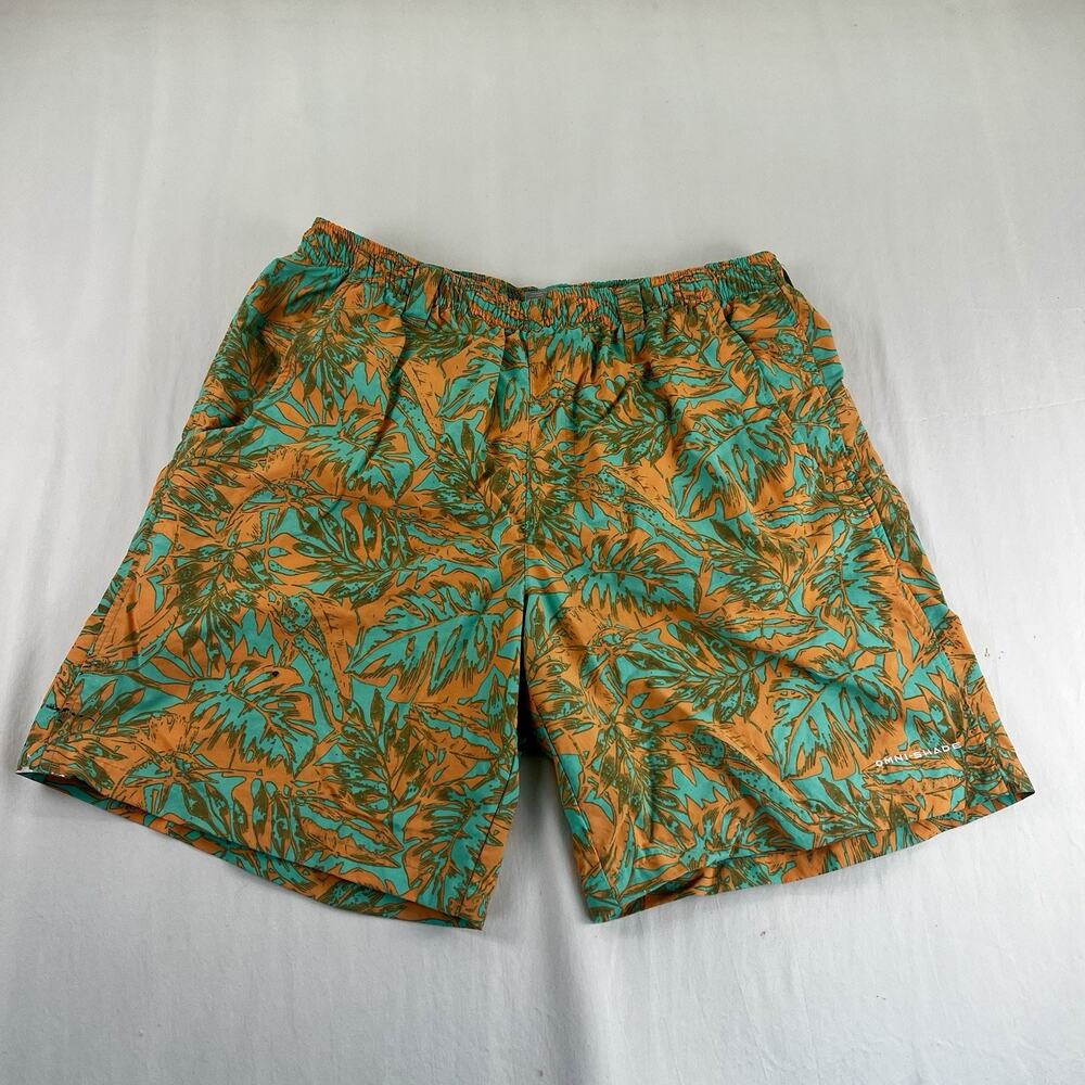 Columbia Swim Trunks Mens Medium Orange Tropical Omni-Shade Lined Shorts